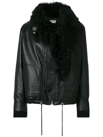 Shop Saint Laurent Fur-trim Jacket In Black