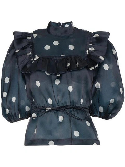 Shop Ganni Polka Dot Satin Blouse