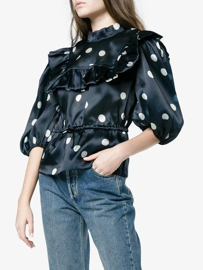 Shop Ganni Polka Dot Satin Blouse