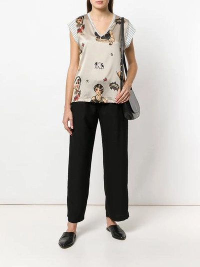 Shop Shirtaporter Contrast Print Blouse - Nude & Neutrals