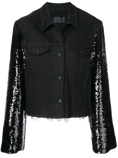 Shop Rta Sequined Sleeve Denim Jacket In Black