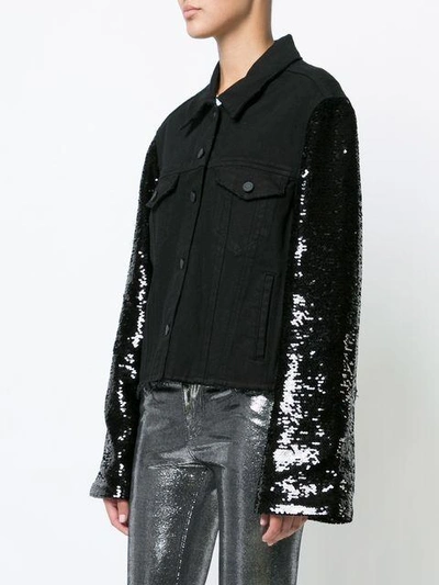 Shop Rta Sequined Sleeve Denim Jacket In Black