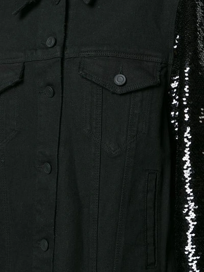Shop Rta Sequined Sleeve Denim Jacket In Black