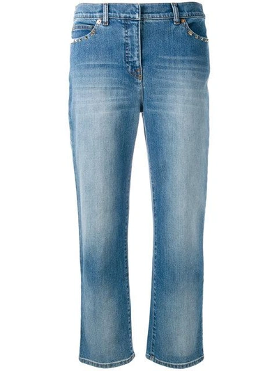 Shop Valentino Rockstud Cropped Jeans In Blue
