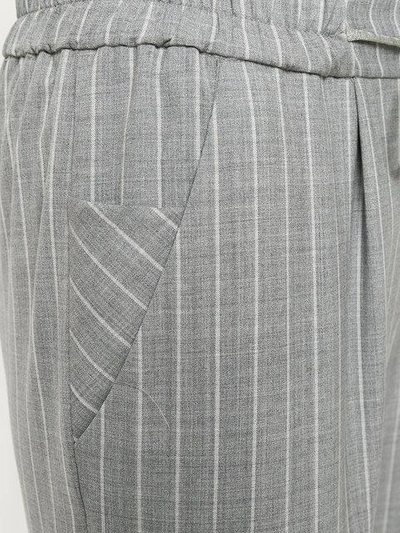 Shop Eleventy Striped Elasticated Waist Trousers In Grey