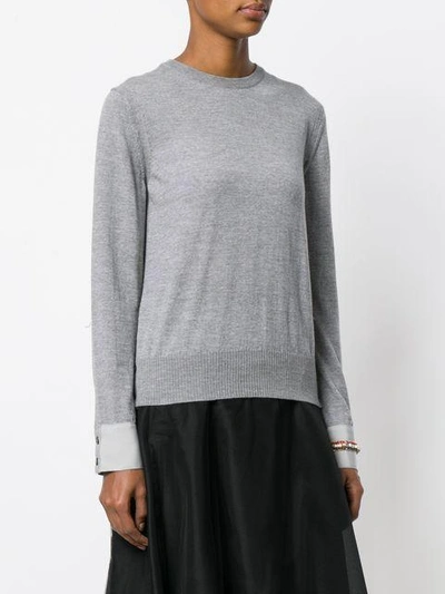 Shop Thom Browne Crewneck Pull Over In Fine Merino Wool With Trompe L'oeil Jewelry Applique - Grey