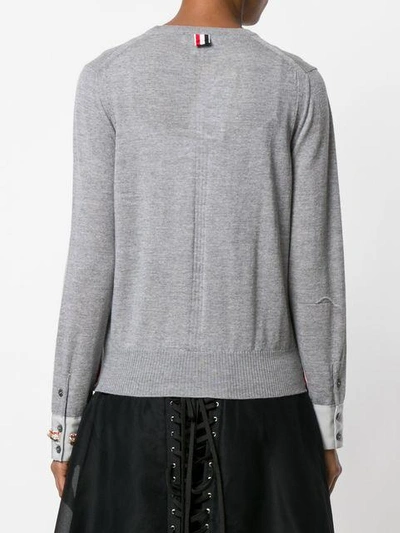 Shop Thom Browne Crewneck Pull Over In Fine Merino Wool With Trompe L'oeil Jewelry Applique - Grey