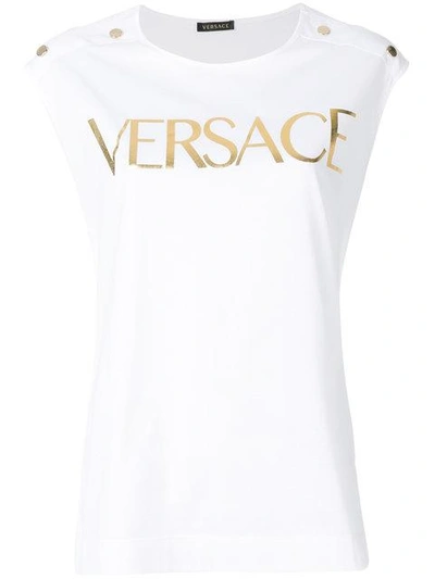 Shop Versace Logo Tank Top - White