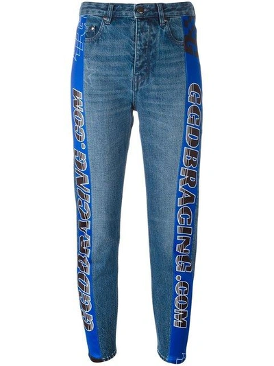 Shop Golden Goose Racing Stripe Tapered Jeans In Blue