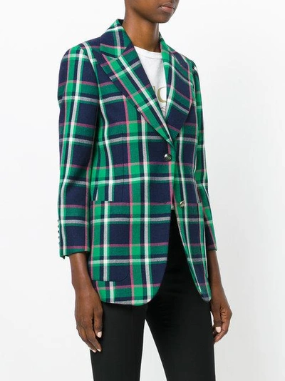 Shop Gucci Patched Checked Blazer In Green ,blue