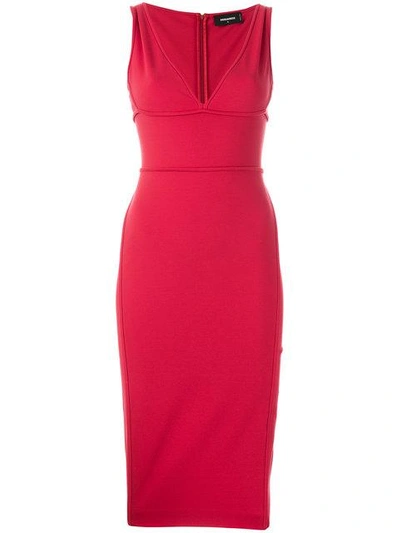 Shop Dsquared2 Fitted Plunge Dress In Red