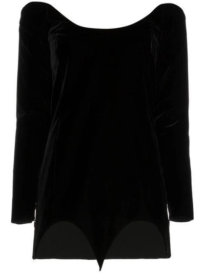 Shop Saint Laurent Cut Out Velvet Mini Dress In Black
