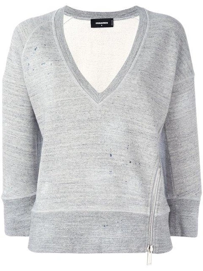 Shop Dsquared2 Cropped Marled Detail Sweatshirt - Grey