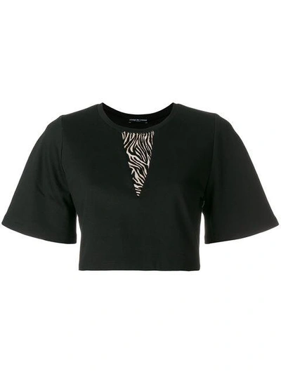 Shop Coup De Coeur Pony Fur Insert Cropped T-shirt - Black