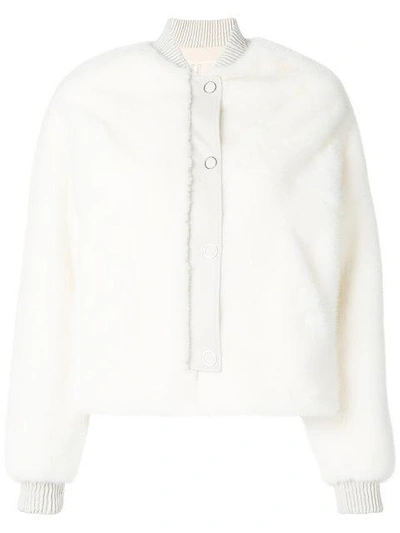 Shop Yves Salomon Mink Fur Bomber Jacket - White