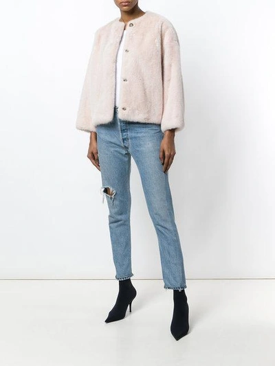 Shop Yves Salomon Oversized Short Jacket In Pink