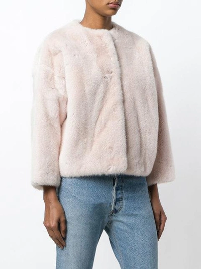 Shop Yves Salomon Oversized Short Jacket In Pink