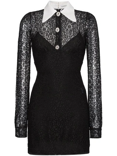 Shop Alessandra Rich Silk Mini Lace Dress With Contrast Collar In Black