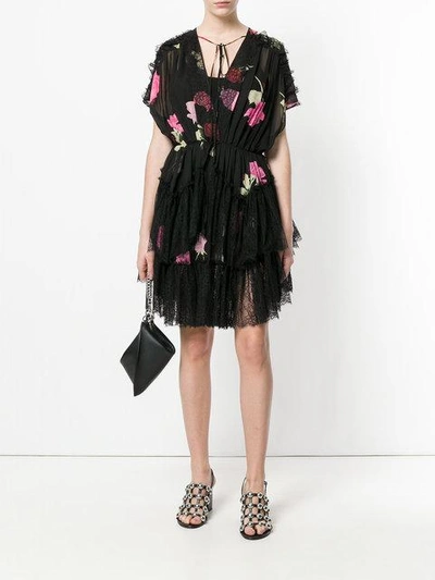 Shop Amen Floral Print Sheer Dress In Black