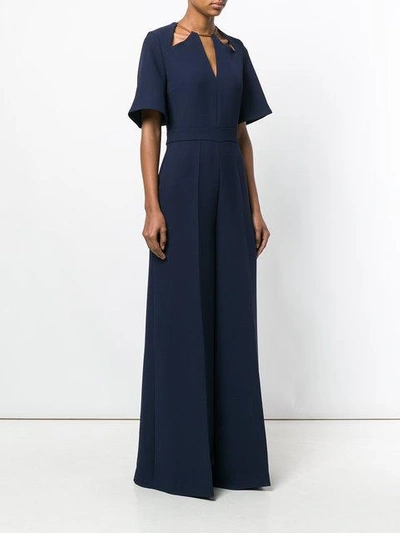 Shop Roksanda Embellished Neckline Wide Leg Jumpsuit - Blue