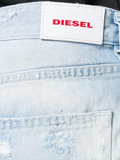 Shop Diesel Distressed Patch Denim Shorts - Blue