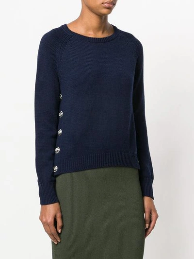 Shop Allude Knit Button Detail Sweater In Blue
