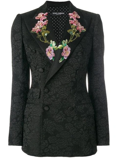 Shop Dolce & Gabbana Sequinned Floral Detailed Blazer - Black