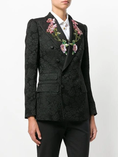 Shop Dolce & Gabbana Sequinned Floral Detailed Blazer - Black