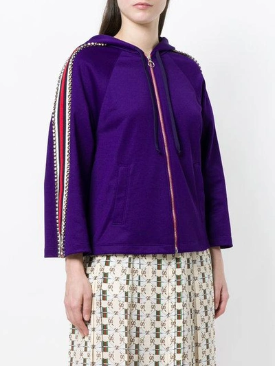 Shop Gucci Crystal Embellished Jersey Hoodie - Purple
