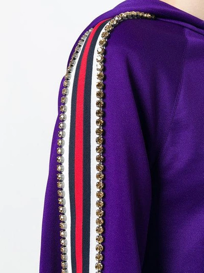 Shop Gucci Crystal Embellished Jersey Hoodie - Purple