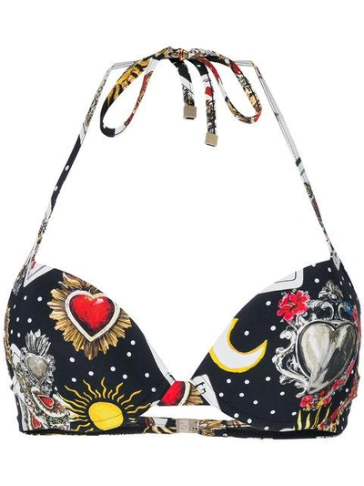 Shop Dolce & Gabbana Push-up Printed Bikini Top In Black