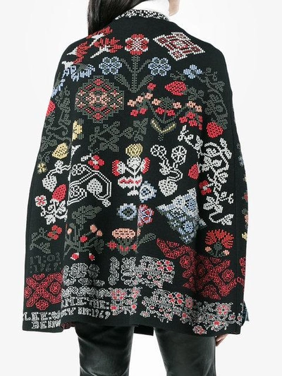 graphic and floral intarsia wool knit cape
