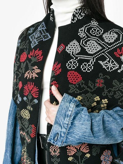 graphic and floral intarsia wool knit cape