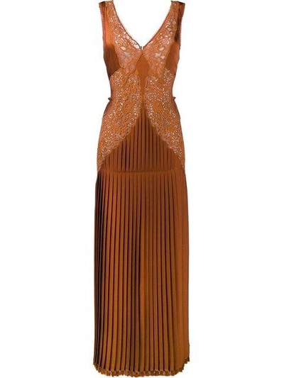 Shop Stella Mccartney Pleated Front Lace Dress In Yellow