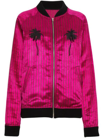 Shop The Elder Statesman Silk Multi Stripe Bomber Jacket In Pink