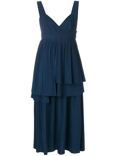Shop Cedric Charlier Pleated Layered Dress In Blue