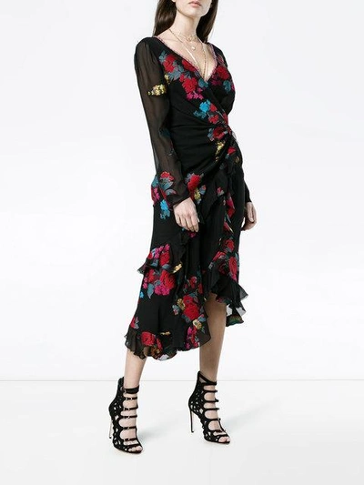 Shop Etro Deep-v Floral Wrap Dress - Black