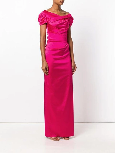 Shop Talbot Runhof Ruched Puff Sleeved Gown In Pink