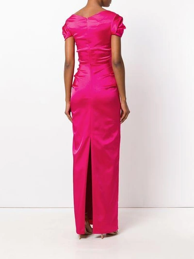 Shop Talbot Runhof Ruched Puff Sleeved Gown In Pink