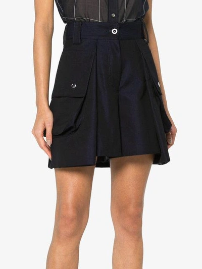Shop Sacai High Waisted Pleated Shorts - Blue