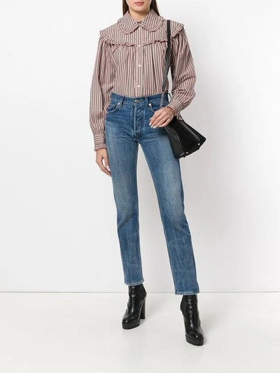 Shop Alexa Chung Striped Button Shirt In 1013 Pink/khaki