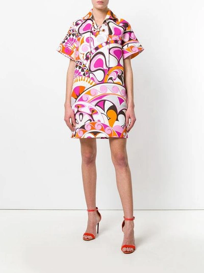 Shop Emilio Pucci Printed Laced Collared Dress In Pink