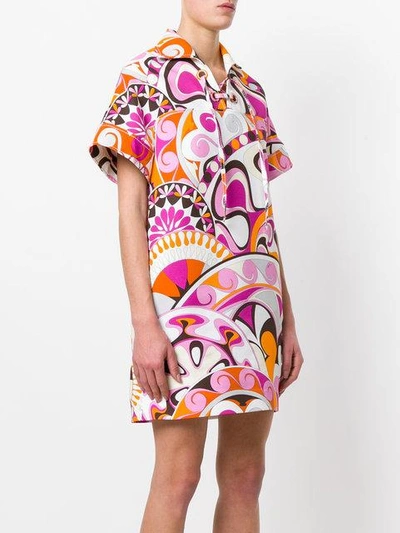 Shop Emilio Pucci Printed Laced Collared Dress In Pink