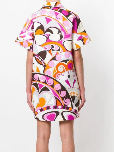 Shop Emilio Pucci Printed Laced Collared Dress In Pink