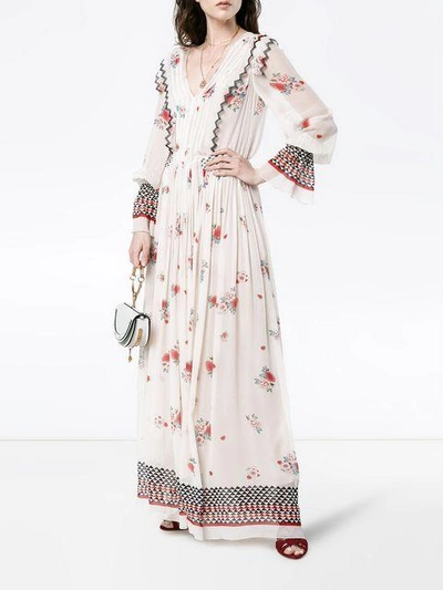Shop Philosophy Di Lorenzo Serafini V-neck Floral Print Pleated Dress In Neutrals