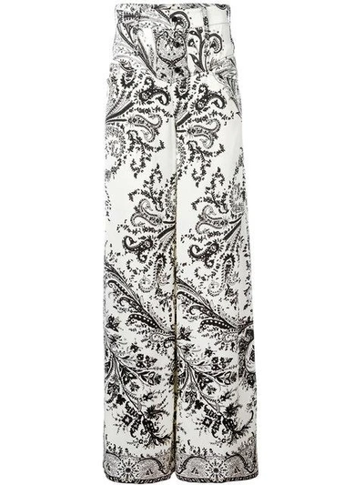 Shop Etro Printed Wide Leg Trousers In Black