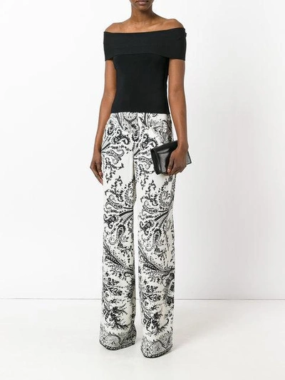 Shop Etro Printed Wide Leg Trousers In Black