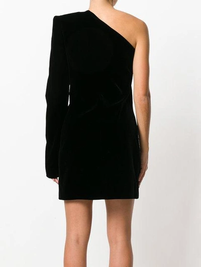 Shop Saint Laurent Velvet Asymmetrical Mini Dress In Black