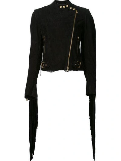 Polo Ralph Lauren Ralph Lauren Fringed Biker Jacket - Black In Black