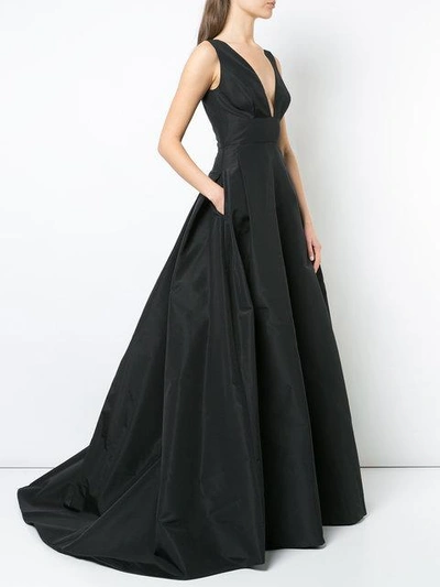 Shop Carolina Herrera Deep V-neck Flared Gown In Black